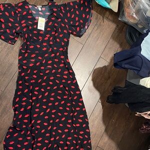 a new day Black Maxi Dress with Red Lip Pattern